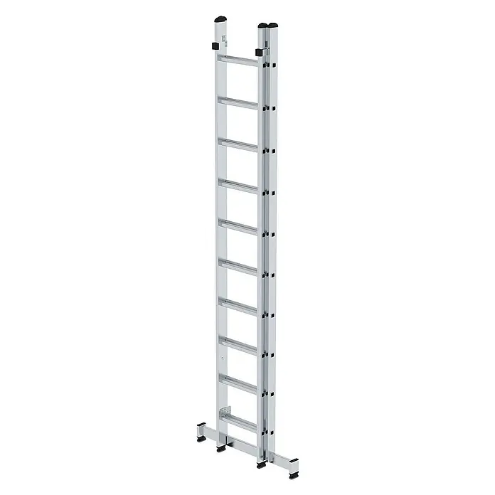 Proregal Mehrzweckleiter 2-teilig - Anzahl Tritte: 20 Stk., Arbeitshöhe: 6.100 mm, Belastbarkeit: 150 kg, Aluminium - Silberfarbene Aluminium-Ausziehleiter mit schwarzen Sicherheitskappen und stabilisierendem Fuß.