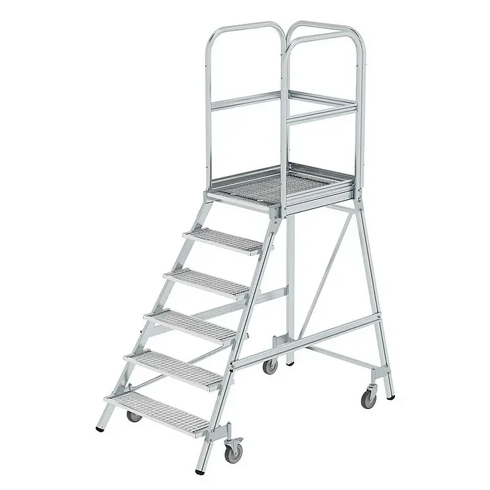 Proregal Treppenpodest einseitig begehbar - Anzahl Tritte: 6 Stk., Arbeitshöhe: 3.500 mm, Belastbarkeit: 150 kg, Aluminium
