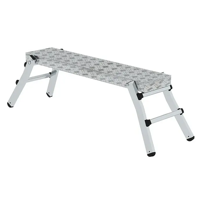 Proregal Treppenpodest Arbeitsdiele klappbar - Arbeitshöhe: 2.500 mm, Belastbarkeit: 150 kg, Aluminium - Silberne Aluminium-Arbeitsplattform mit rutschfester Riffelblechoberfläche und klappbaren Beinen.