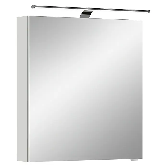 Pelipal Cassca LED-Spiegelschrank - B x H: 60 x 70,3 cm, Weiß Hochglanz - Ein quadratischer Spiegelschrank mit einer oben angebrachten, länglichen Leuchte, ideal für Badezimmer. Bietet Stauraum und Beleuchtung.