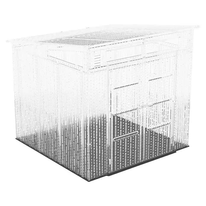 Gardol Bodenplatte Antares III - Passend für: Antares Gerätehaus III - Illustration eines Gartenhauses aus Metall mit Schiebetür und Oberlichtfenstern, ideal für die Aufbewahrung von Gartengeräten und Möbeln.
