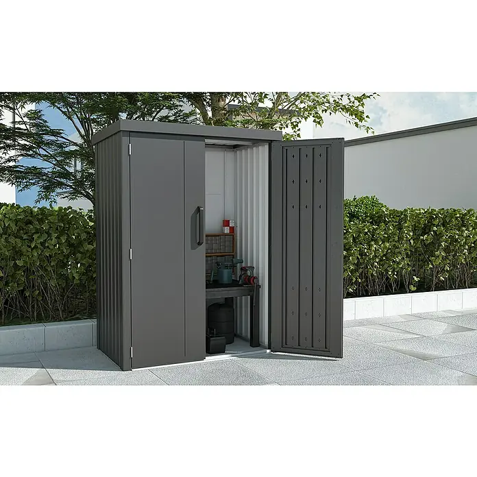 Gardol Geräteschrank Prime - Außenmaß inkl. Dachüberstand (B x T): 133 x 90 cm, Schwarz - Der Metallschuppen bietet praktischen Stauraum im Freien und hält Gartengeräte und Werkzeuge sicher und trocken.