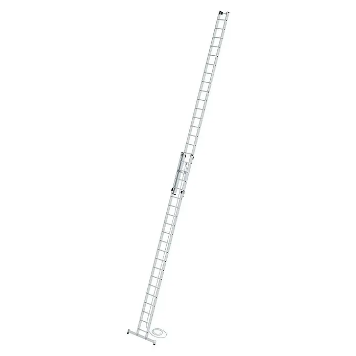 Proregal Seilzugleiter 2-teilig - Anzahl Tritte: 40 Stk., Arbeitshöhe: 11.400 mm, Belastbarkeit: 150 kg, Aluminium - Silberne Aluminium-Ausziehleiter mit Seilzug und Stabilisatorbalken.