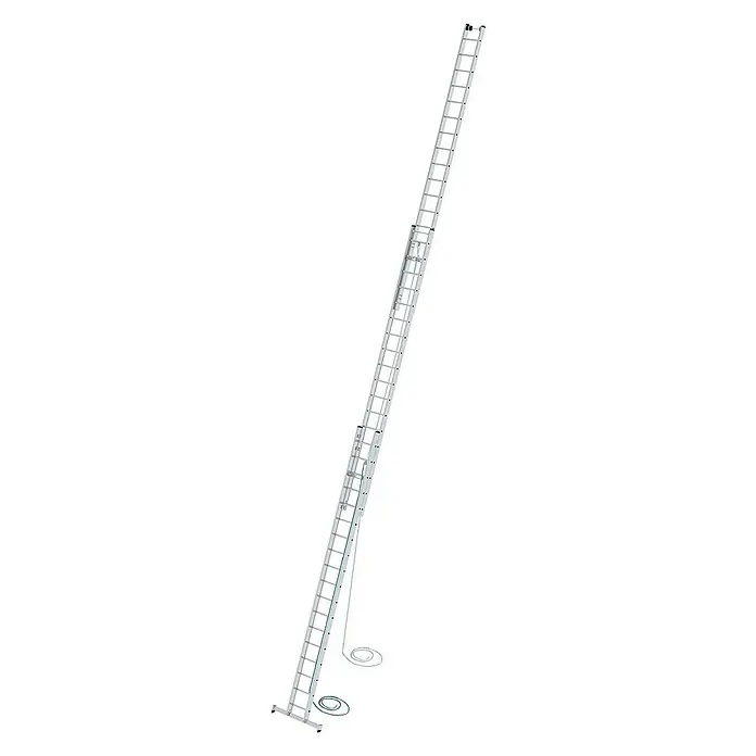 Proregal Seilzugleiter 3-teilig - Anzahl Tritte: 54 Stk., Arbeitshöhe: 13.600 mm, Belastbarkeit: 150 kg, Aluminium - Silberfarbene, mehrteilige Ausziehleiter mit Seilzugsystem und Standfüßen.