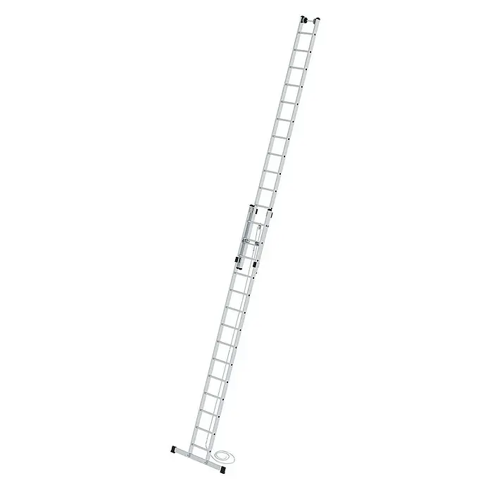 Proregal Seilzugleiter 2-teilig - Anzahl Tritte: 28 Stk., Arbeitshöhe: 8.300 mm, Belastbarkeit: 150 kg, Aluminium - Hohe, silberne Aluminium-Dreifach-Ausziehleiter mit Seilzug.