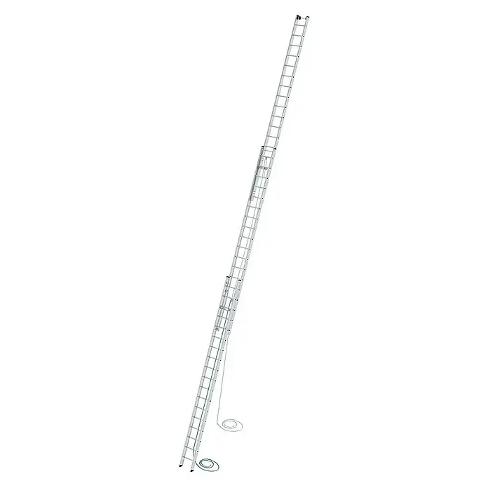Proregal Seilzugleiter 3-teilig - Anzahl Tritte: 54 Stk., Arbeitshöhe: 13.600 mm, Belastbarkeit: 150 kg, Aluminium - Zweiteilige silberne Aluminium-Schiebeleiter mit Seilzug zum Ausfahren.