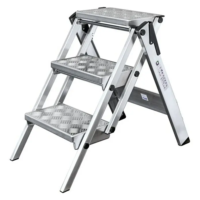 Proregal Klapptritt mit 3 Stufen - Anzahl Tritte: 3 Stk., Belastbarkeit: 150 kg, Aluminium - Dreistufige Stehleiter aus silbernem Aluminium mit rutschfesten Trittflächen.