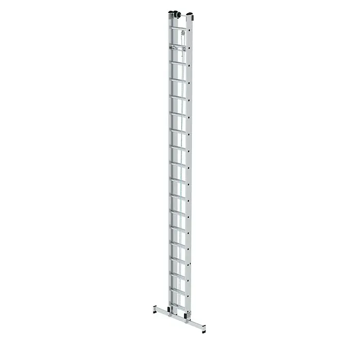 Proregal Seilzugleiter 2-teilig - Anzahl Tritte: 36 Stk., Arbeitshöhe: 10.300 mm, Belastbarkeit: 150 kg, Aluminium - Silberne Aluminium-Ausziehleiter mit Stabilisator und Seilzugsystem.