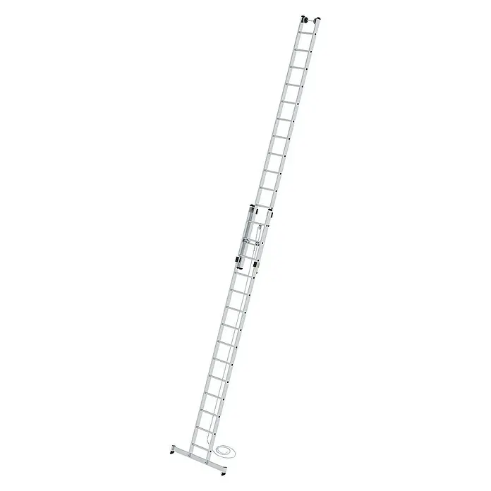 Proregal Seilzugleiter 2-teilig - Anzahl Tritte: 28 Stk., Arbeitshöhe: 8.300 mm, Belastbarkeit: 150 kg, Aluminium - Silberne Aluminium-Ausziehleiter mit zwei Sektionen, Seilzug und breiter Standtraverse.