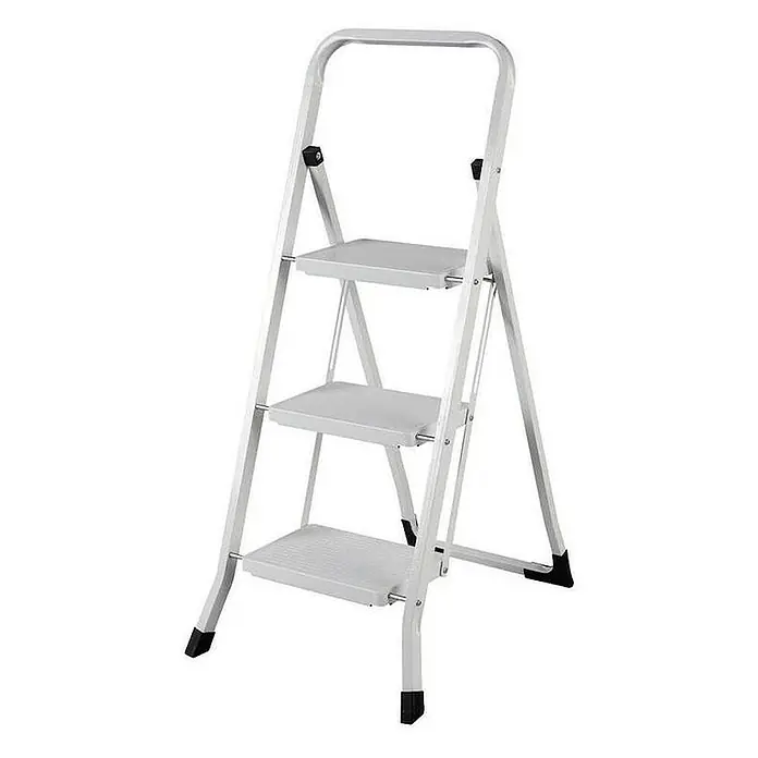 Proregal Klapptritt mit 3 Stufen - Anzahl Tritte: 3 Stk., Belastbarkeit: 120 kg, Metall - Weißer klappbarer 3-Stufen-Leiter mit Handlauf.