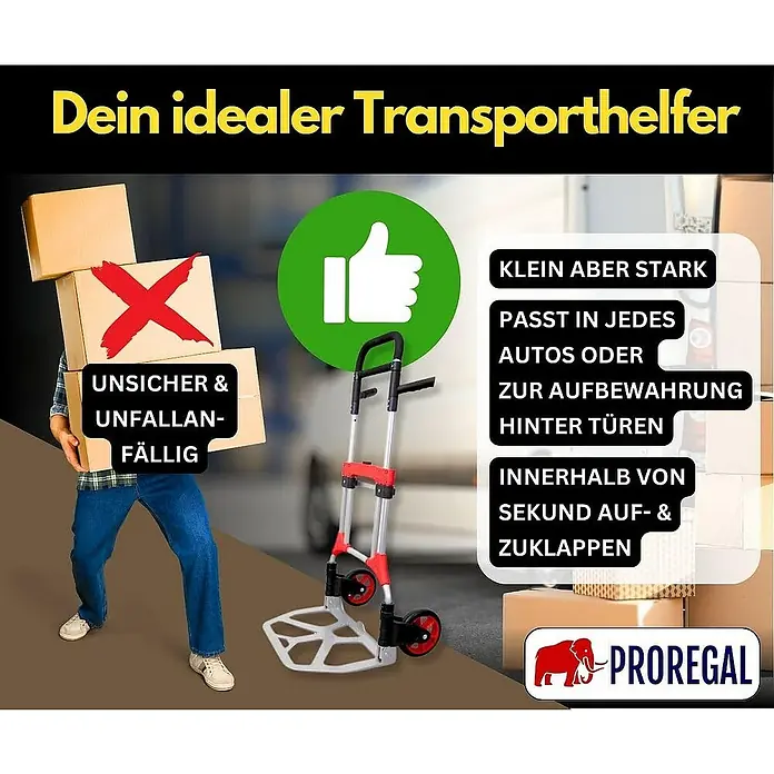 Proregal Sackkarre ELEPHANT mit klappbarer Schaufel, 250 kg Traglast & Vollgummibereifung - Aluminium, Traglast: 250 kg