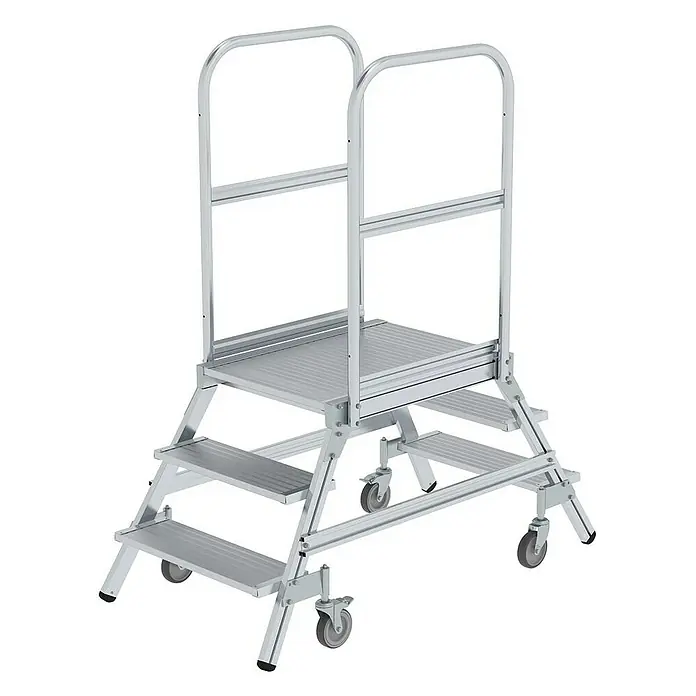 Proregal Treppenpodest beidseitig begehbar - Anzahl Tritte: 3 Stk., Arbeitshöhe: 2.700 mm, Belastbarkeit: 150 kg, Aluminium