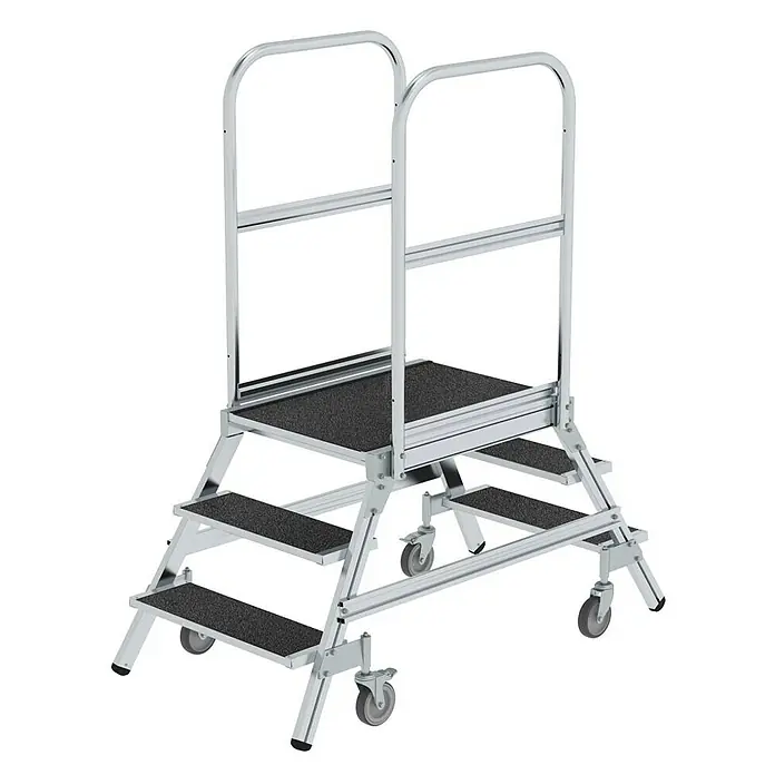 Proregal Treppenpodest beidseitig begehbar - Anzahl Tritte: 3 Stk., Arbeitshöhe: 2.700 mm, Belastbarkeit: 150 kg, Aluminium