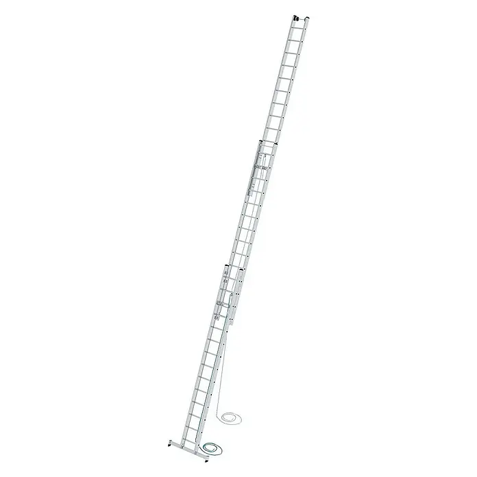 Proregal Seilzugleiter 3-teilig - Anzahl Tritte: 42 Stk., Arbeitshöhe: 10.800 mm, Belastbarkeit: 150 kg, Aluminium - Silberne Aluminium-Ausziehleiter mit Seilzugsystem und breiter Stabilisierungsbasis.