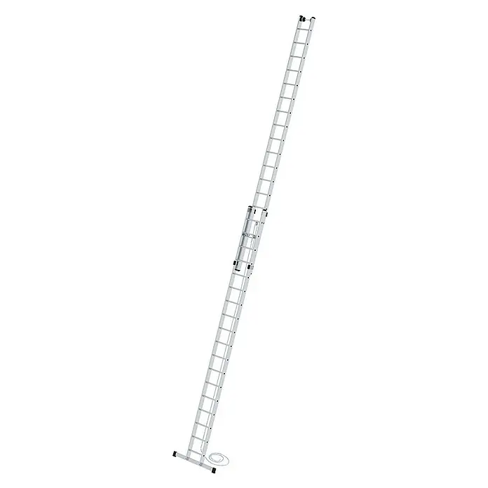 Proregal Seilzugleiter 2-teilig - Anzahl Tritte: 36 Stk., Arbeitshöhe: 10.300 mm, Belastbarkeit: 150 kg, Aluminium - Silberfarbene Aluminium-Ausziehleiter, voll ausgefahren, mit Seilzugmechanismus.