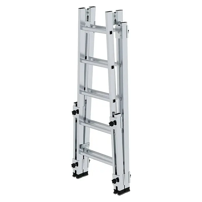 Proregal Doppel-Stehleiter treppengängig - Anzahl Tritte: 10 Stk., Arbeitshöhe: 3.600 mm, Belastbarkeit: 150 kg, Aluminium - Silberne Mehrzweck-Klappleiter aus Aluminium mit schwarzen verstellbaren Füßen und stabilen Scharnieren.