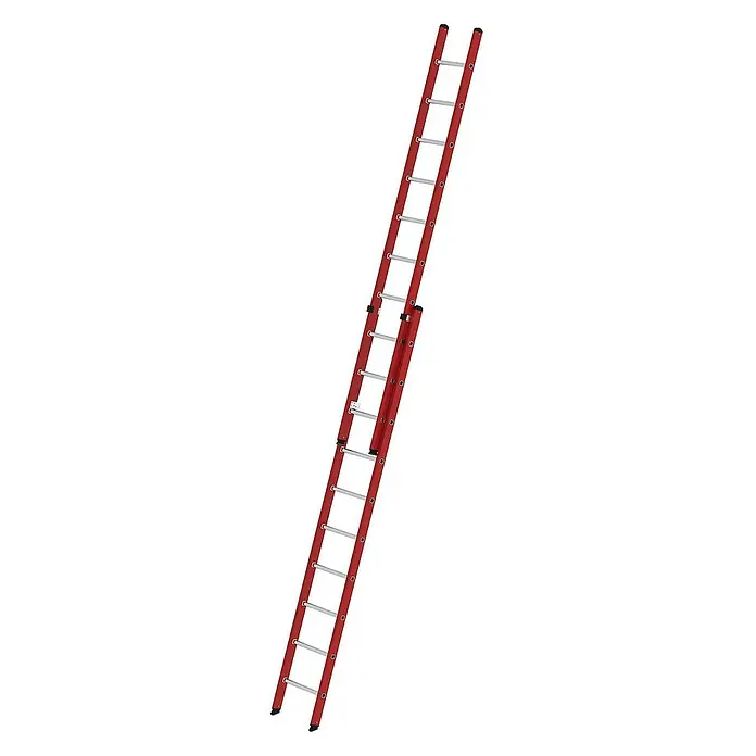 Proregal Schiebeleiter 2-teilig - Anzahl Tritte: 20 Stk., Arbeitshöhe: 6.100 mm, Belastbarkeit: 150 kg, Aluminium - Rote zweiteilige Anlegeleiter.