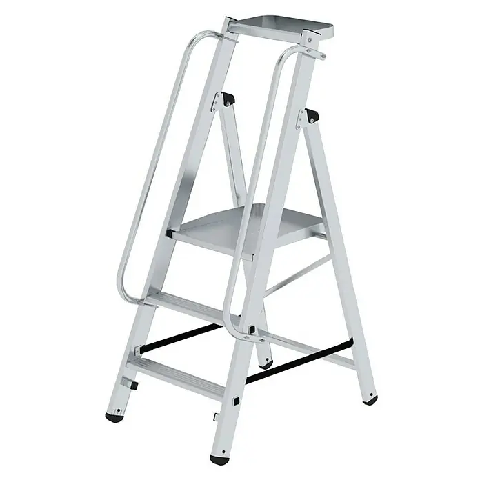 Proregal Stehleiter steckbar - Anzahl Tritte: 3 Stk., Arbeitshöhe: 2.700 mm, Belastbarkeit: 150 kg, Aluminium - Silberne Aluminium-Klappleiter mit Handläufen und zwei Stufen für sicheren erhöhten Zugang.
