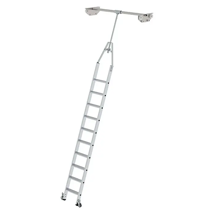 Proregal Anlegeleiter Regalleiter drehabr mit 10 Stufen - Anzahl Tritte: 10 Stk., Arbeitshöhe: 4.380 mm, Belastbarkeit: 150 kg, Aluminium