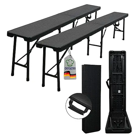Chefgastro  Klappbank Bierbank 2er Set aus Kunststoff mit Tragegriff, für 8 Personen