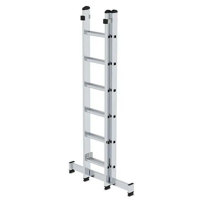 Proregal Schiebeleiter 2-teilig - Anzahl Tritte: 12 Stk., Arbeitshöhe: 4.100 mm, Belastbarkeit: 150 kg, Aluminium - Silberne Aluminium-Mehrzweckleiter mit breiter Stabilisierungsbasis.