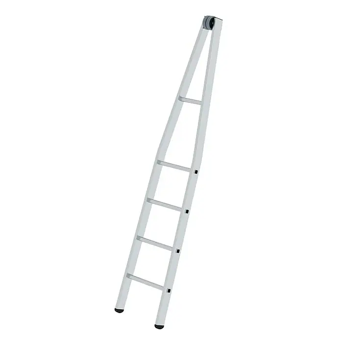 Proregal Anlegeleiter Glasreinigerleiter Oberteil mit 4 Sprossen - Anzahl Tritte: 4 Stk., Belastbarkeit: 120 kg, Aluminium - Silberne Aluminiumleiter mit mehreren Sprossen, schwarzen Gummifüßen und einer oberen Rolle.