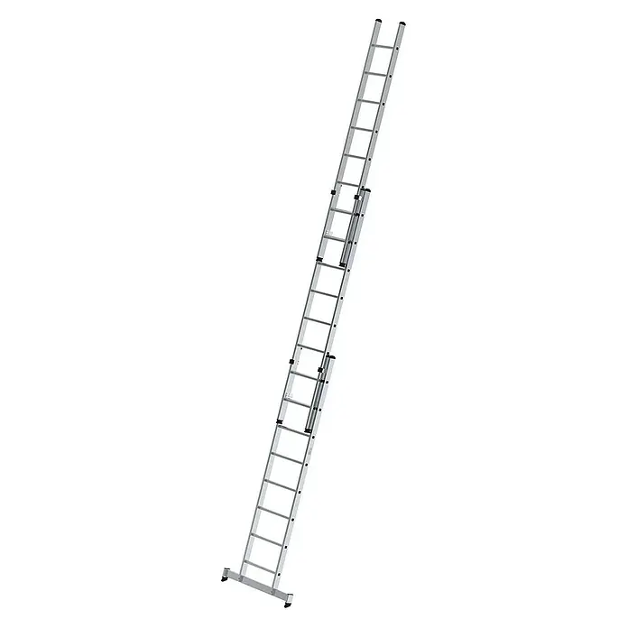 Proregal Schiebeleiter 3-teilig - Anzahl Tritte: 36 Stk., Arbeitshöhe: 9.700 mm, Belastbarkeit: 150 kg, Aluminium - Ausziehbare silberne Aluminiumleiter mit zwei Teilen, geeignet für Arbeiten in der Höhe.