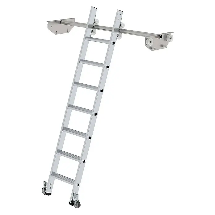 Proregal Anlegeleiter Regalleiter fahrbar - Anzahl Tritte: 7 Stk., Arbeitshöhe: 2.880 mm, Belastbarkeit: 150 kg, Aluminium