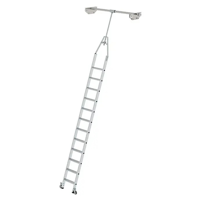 Proregal Anlegeleiter Regalleiter drehabr mit 12 Stufen - Anzahl Tritte: 12 Stk., Arbeitshöhe: 4.850 mm, Belastbarkeit: 150 kg, Aluminium