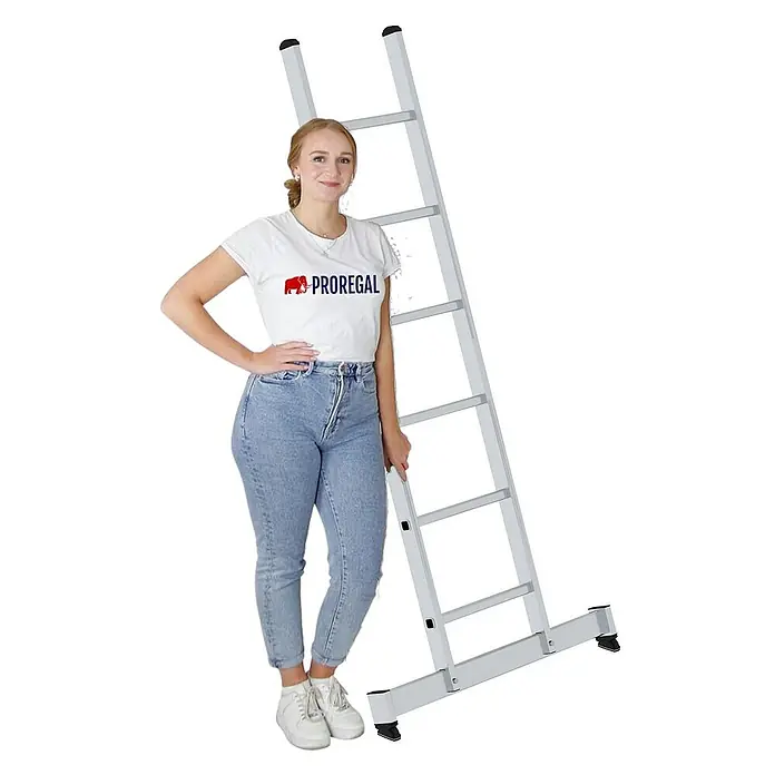 Proregal Anlegeleiter mit nivello®-Traverse - Anzahl Tritte: 6 Stk., Arbeitshöhe: 3.000 mm, Belastbarkeit: 150 kg, Aluminium