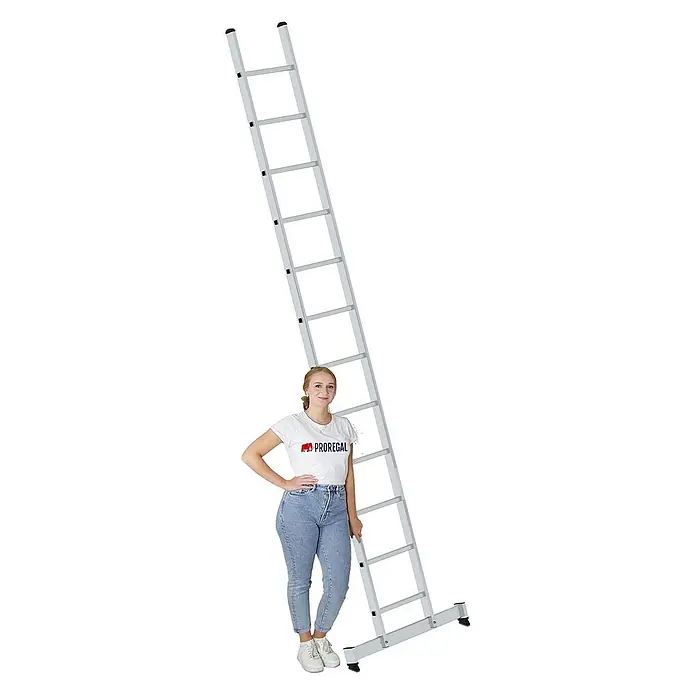 Proregal Anlegeleiter mit nivello®-Traverse - Anzahl Tritte: 12 Stk., Arbeitshöhe: 4.700 mm, Belastbarkeit: 150 kg, Aluminium