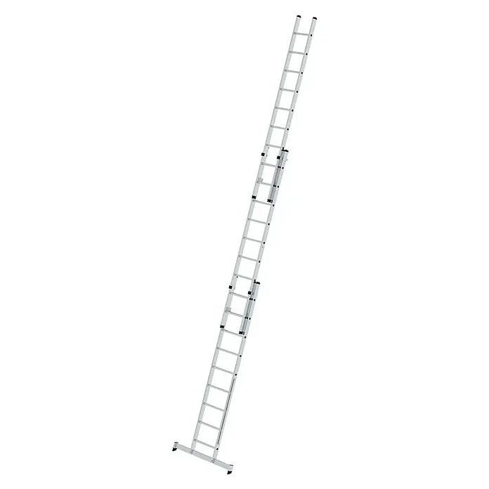 Proregal Mehrzweckleiter 3-teilig - Anzahl Tritte: 27 Stk., Arbeitshöhe: 7.800 mm, Belastbarkeit: 150 kg, Aluminium - Silberne Aluminium-Ausziehleiter mit Stabilisierungsstange am Fuß.