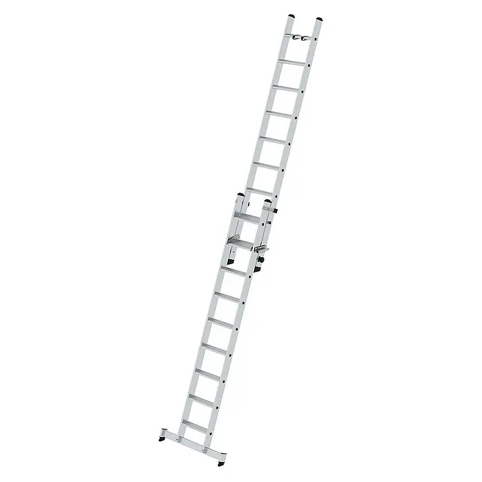 Proregal Schiebeleiter 2-teilig - Anzahl Tritte: 18 Stk., Arbeitshöhe: 5.450 mm, Belastbarkeit: 150 kg, Aluminium - Silberne Aluminium-Ausziehleiter mit rutschfesten Füßen, verstellbar für verschiedene Höhen und Aufgaben.