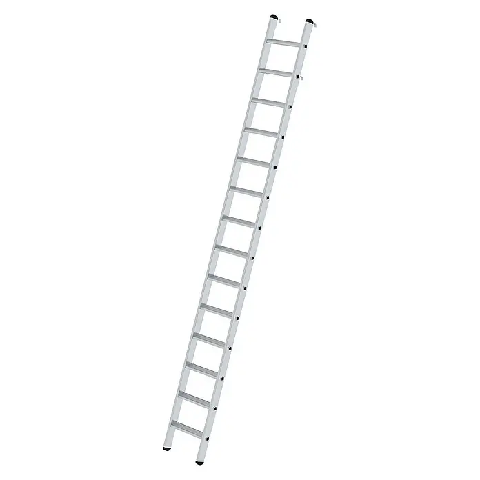 Proregal Anlegeleiter Regalleiter einhängbar - Anzahl Tritte: 18 Stk., Arbeitshöhe: 5.800 mm, Belastbarkeit: 150 kg, Aluminium - Silberne Aluminium-Ausziehleiter mit rutschfesten Füßen und Sprossen.