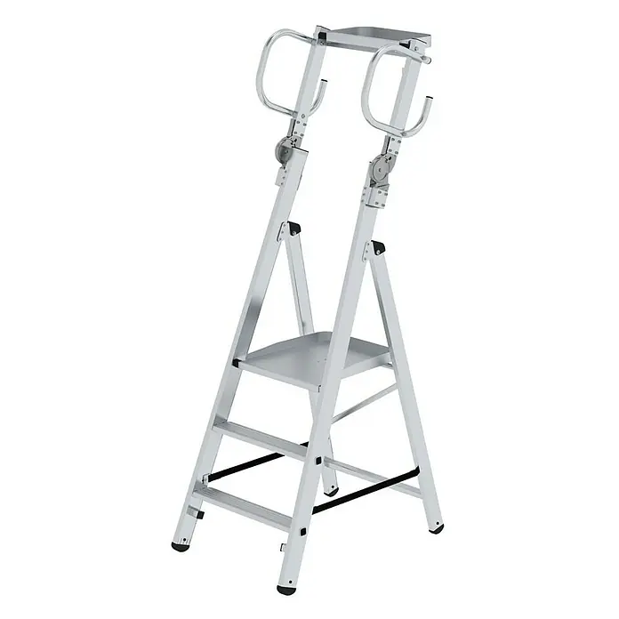 Proregal Stehleiter steckbar - Anzahl Tritte: 3 Stk., Arbeitshöhe: 2.700 mm, Belastbarkeit: 150 kg, Aluminium - Robuste silberne Aluminium-Klappleiter mit Sicherheitsgriffen und einer breiten Arbeitsplattform.