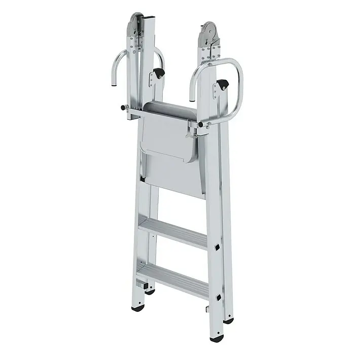 Proregal Stehleiter steckbar - Anzahl Tritte: 3 Stk., Arbeitshöhe: 2.700 mm, Belastbarkeit: 150 kg, Aluminium - Silberne Aluminium-Klappleiter mit integrierter Plattform.