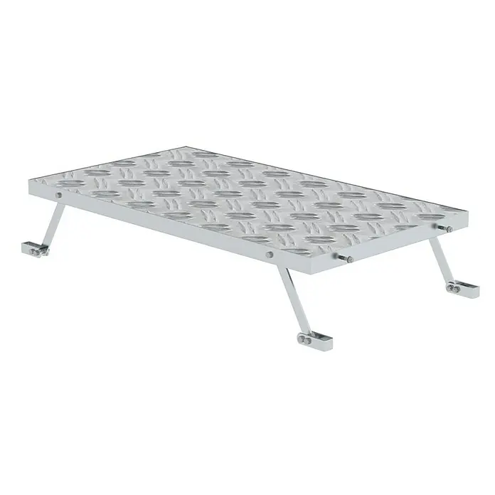 Proregal Treppenpodest Arbeitspodest modular - Belastbarkeit: 150 kg, Aluminium - Silberne Aluminium-Riffelblech-Stufe mit verstellbaren Stützbeinen.