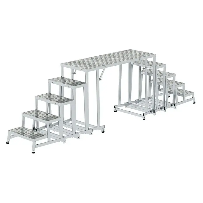 Proregal Treppenpodest Arbeitspodest modular - Belastbarkeit: 150 kg, Aluminium - Modulare, hellgraue Metall-Industriestufen und -plattformen mit rutschfesten Oberflächen für sicheren Zugang.