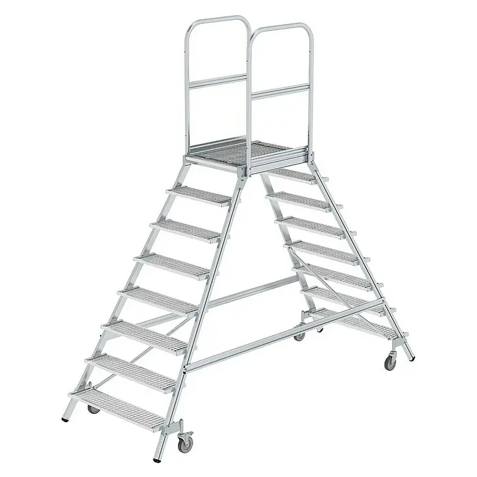 Proregal Treppenpodest beidseitig begehbar - Anzahl Tritte: 8 Stk., Arbeitshöhe: 3.900 mm, Belastbarkeit: 150 kg, Aluminium