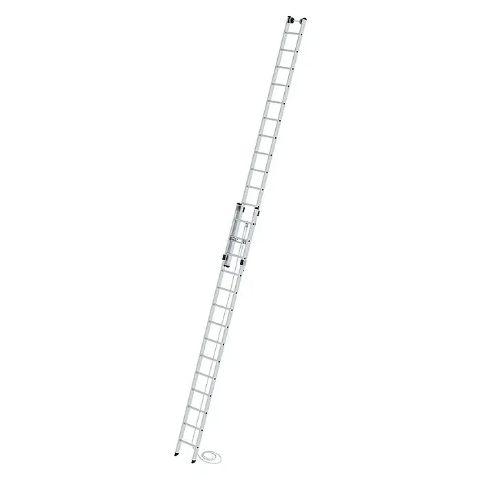 Proregal Seilzugleiter 2-teilig - Anzahl Tritte: 28 Stk., Arbeitshöhe: 8.300 mm, Belastbarkeit: 150 kg, Aluminium - Silberne Aluminium-Ausziehleiter mit Seilzugsystem zur Höhenverstellung.