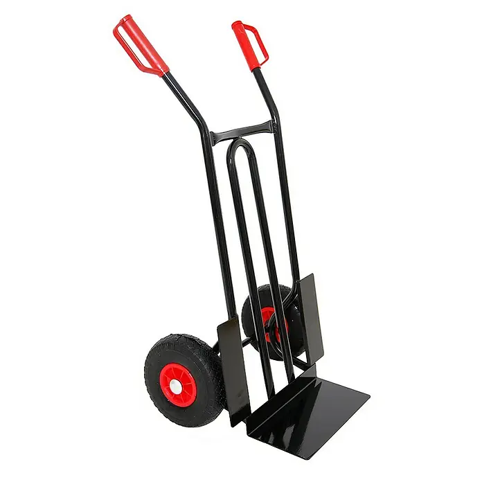 Proregal Sackkarre RHINO mit XL Schaufel, 250 kg Traglast & PU-Bereifung - Stahl, Traglast: 250 kg - Schwarze Sackkarre mit roten Griffen und Rädern, zum Transport schwerer Lasten.