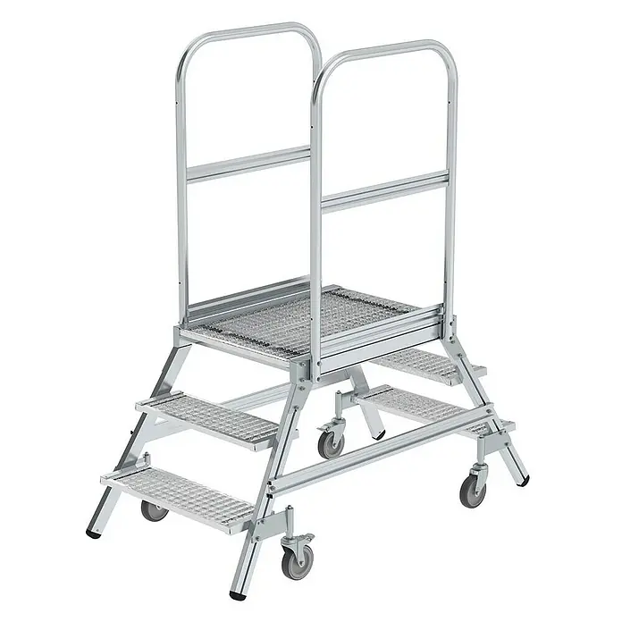 Proregal Treppenpodest beidseitig begehbar - Anzahl Tritte: 3 Stk., Arbeitshöhe: 2.700 mm, Belastbarkeit: 150 kg, Aluminium
