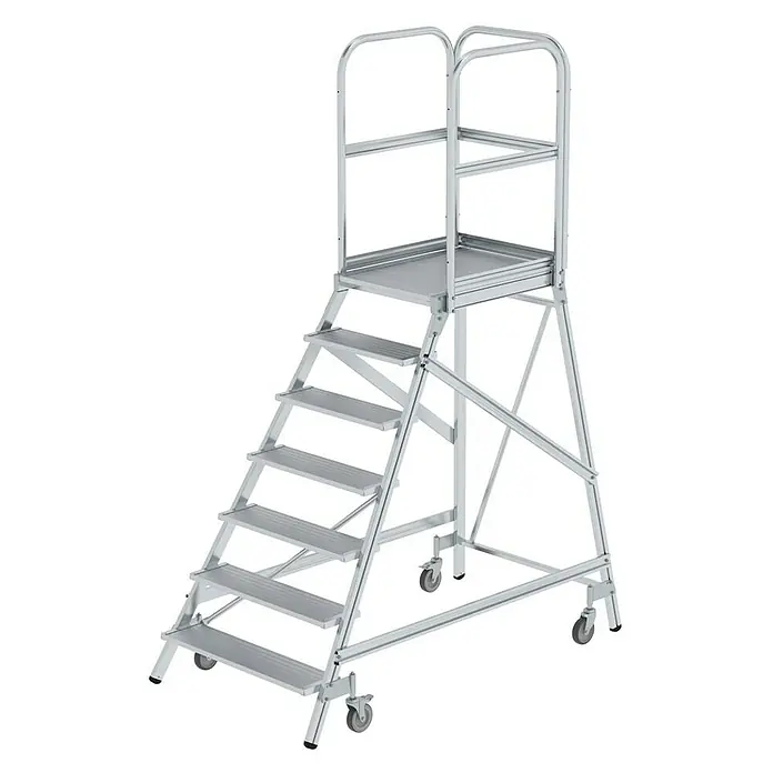 Proregal Treppenpodest einseitig begehbar - Anzahl Tritte: 7 Stk., Arbeitshöhe: 3.700 mm, Belastbarkeit: 150 kg, Aluminium