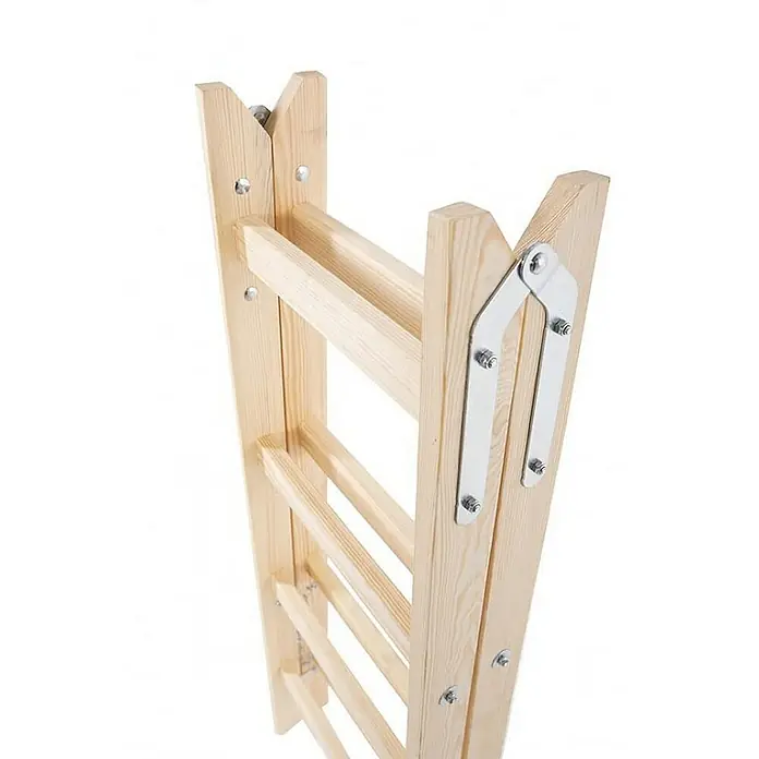 Proregal Doppel-Stehleiter mit Sicherheitsband - Anzahl Tritte: 8 Stk., Belastbarkeit: 150 kg, Holz - Faltbare Holzleiter mit Naturholzfinish und Metallscharnieren.