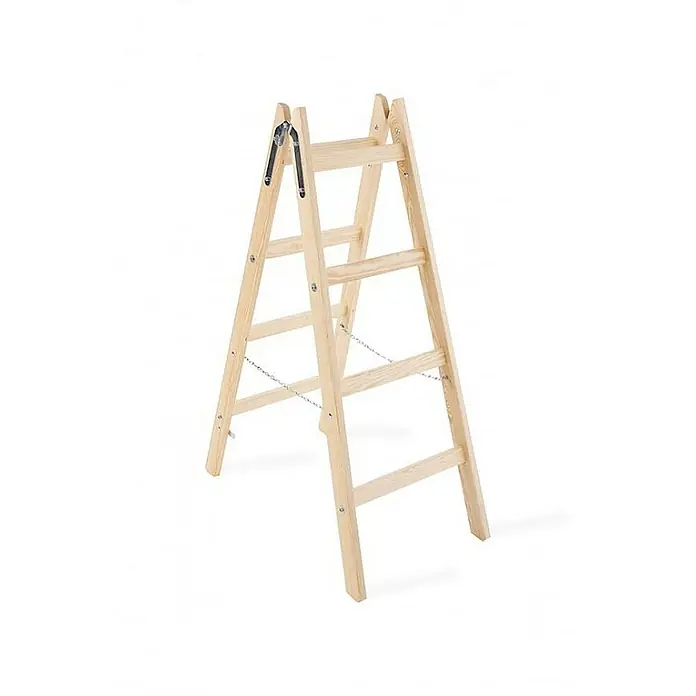 Proregal Doppel-Stehleiter mit Sicherheitsband - Anzahl Tritte: 8 Stk., Belastbarkeit: 150 kg, Holz - Helle Holz-Klappleiter mit Metallscharnieren und Sicherheitsketten.