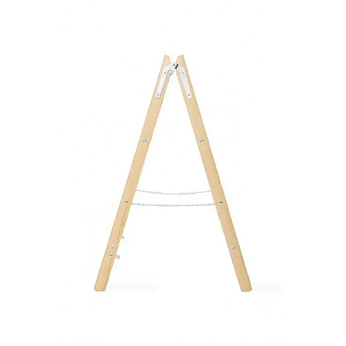 Proregal Doppel-Stehleiter mit Sicherheitsband - Anzahl Tritte: 8 Stk., Belastbarkeit: 150 kg, Holz - Naturholz A-Rahmenständer mit silbernen Metallscharnieren und stabilisierenden Ketten.
