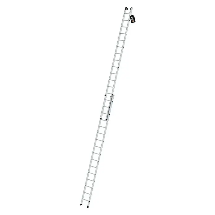 Proregal Schiebeleiter 2-teilig - Anzahl Tritte: 32 Stk., Arbeitshöhe: 9.400 mm, Belastbarkeit: 150 kg, Aluminium - Hohe silberne Aluminium-Ausziehleiter mit vielen Sprossen, Made in Germany.