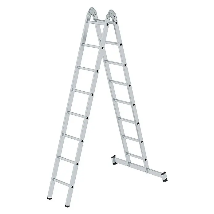 Proregal Doppel-Stehleiter 2-teilig - Anzahl Tritte: 16 Stk., Arbeitshöhe: 5.800 mm, Belastbarkeit: 150 kg, Aluminium - Silberne Aluminium-Mehrzweckleiter in A-Form mit breiten Füßen für Stabilität.