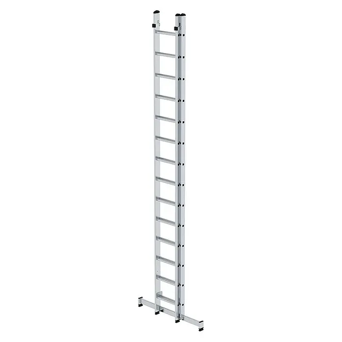 Proregal Mehrzweckleiter 2-teilig - Anzahl Tritte: 28 Stk., Arbeitshöhe: 8.000 mm, Belastbarkeit: 150 kg, Aluminium - Silberne Aluminium-Ausziehleiter mit Stabilisierungsstange.