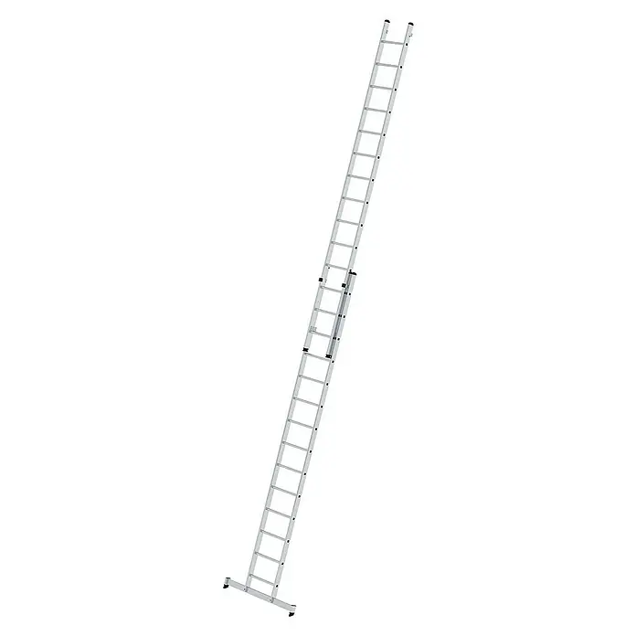 Proregal Mehrzweckleiter 2-teilig - Anzahl Tritte: 28 Stk., Arbeitshöhe: 8.000 mm, Belastbarkeit: 150 kg, Aluminium - Silberne zweiteilige Ausziehleiter mit Stabilisierungsfuß.